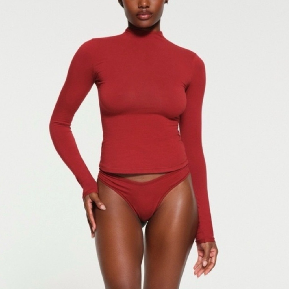 Skims Cotton Jersey Turtleneck Brick Red Size Medium